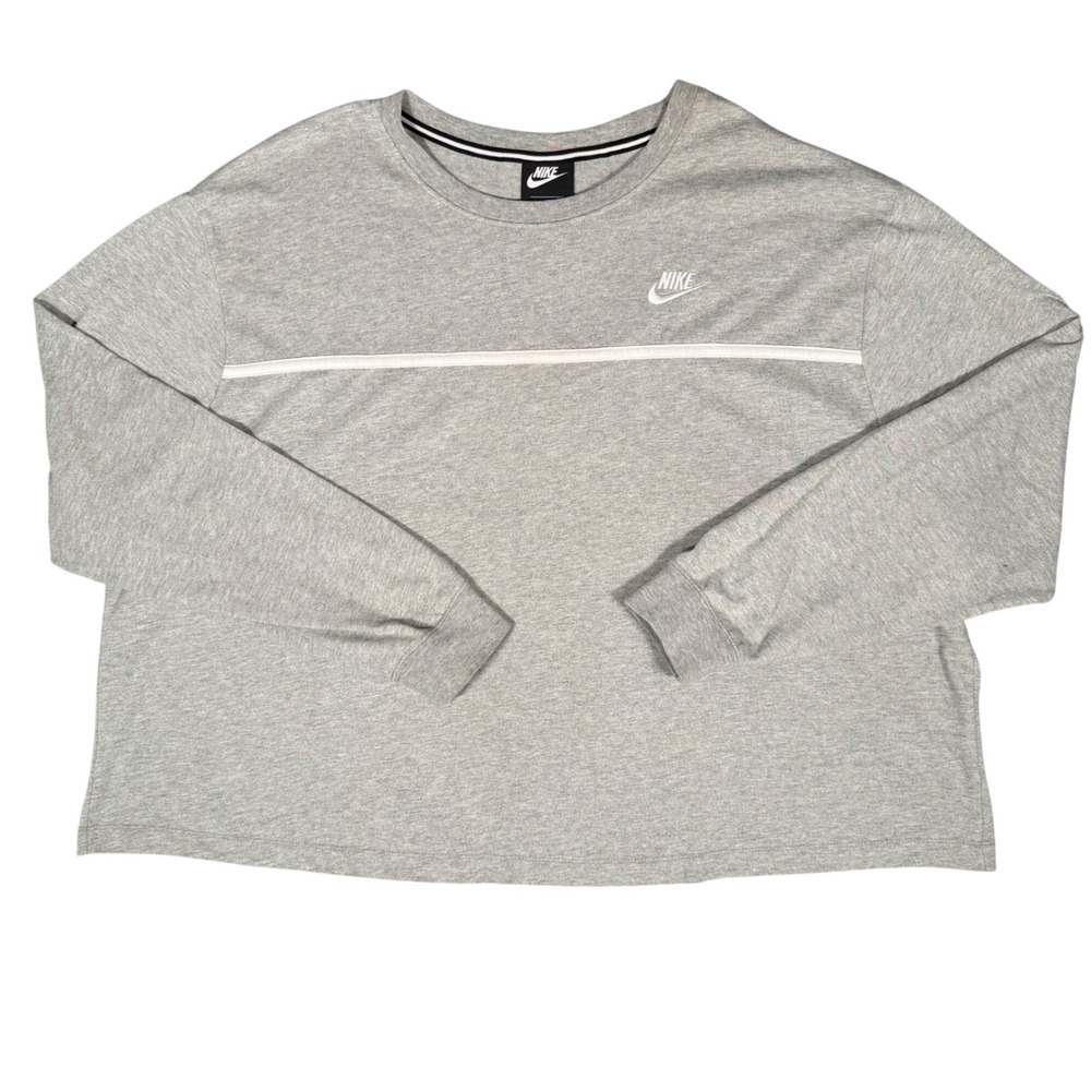 Nike T-Shirt Women 3X Gray Long Sleeve Cropped Boxyβ Stripe CI0166-063